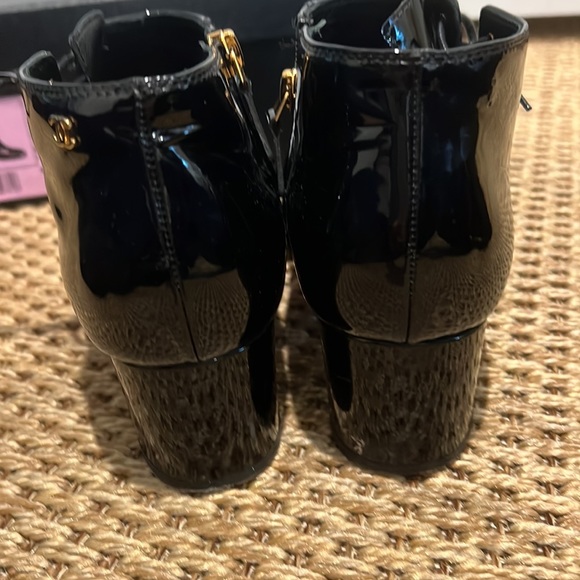 Chanel Patent Leather lace up black booties with a side zip with 2 inch heel - Picture 10 of 12
